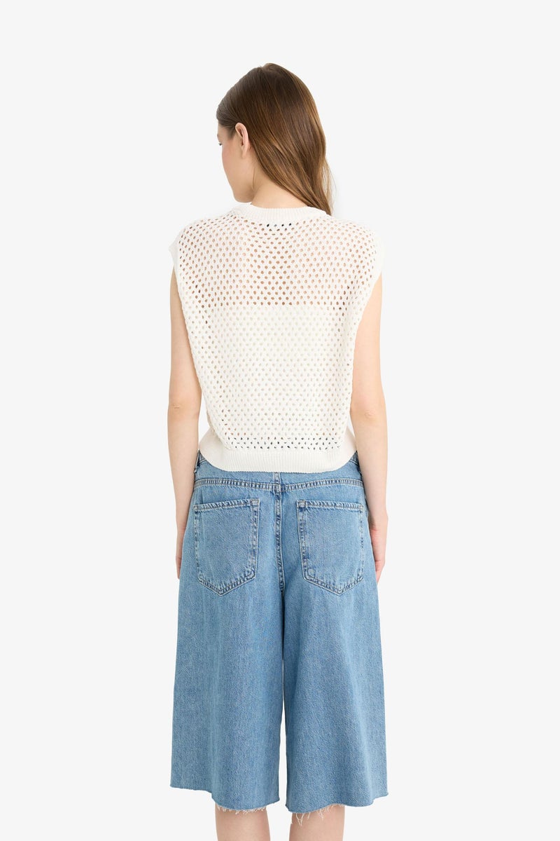DeFacto White Woman Crew Neck Fruit Embroidered Crochet Vest Casual - Image 5